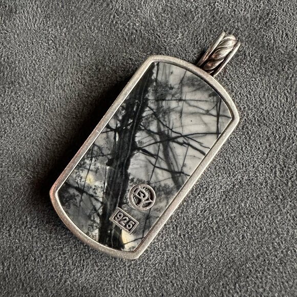 David Yurman XL XLarge Picasso Jasper Dog Tag Pendant - RARE - Picture 7 of 15